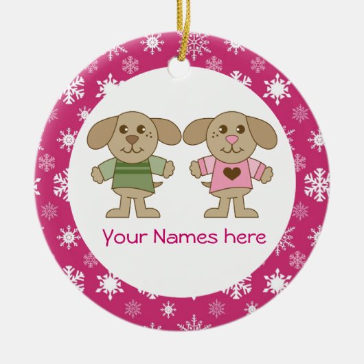 Twin Boy and Girl Pink Kerstkeepomwille Gift Keramisch Ornament (Voorkant)