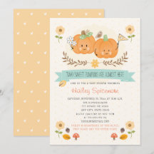 Twin Boy and Girl Pumpkin Baby Shower Invitations
