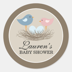 Twin Boy Baby Bird's Nest Baby shower Ronde Sticker