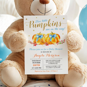 Twin Boy Baby shower Two Little Pumpkins Blue Kaart