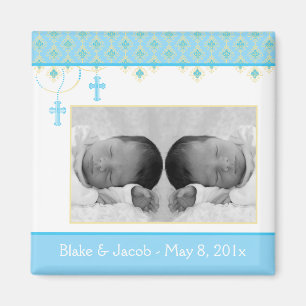 Twin Boy Baptism/Christening Favor - Foto Magnet Magneet