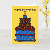 Twin Boy beren op taart Verjaardag 3 Kaart (Gele Bloem)