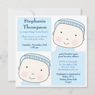 Twin Boy Blue Blocks Baby shower Invitation