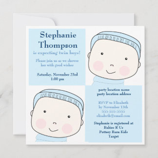 Twin Boy Blue Blocks Baby shower Invitation