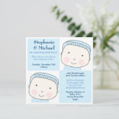 Twin Boy Blue Couples Baby shower Invitation Kaart (Staand voorkant)