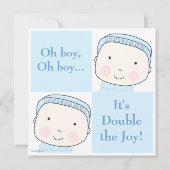 Twin Boy Blue Couples Baby shower Invitation Kaart (Achterkant)
