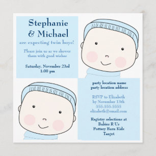 Twin Boy Blue Couples Baby shower Invitation Kaart