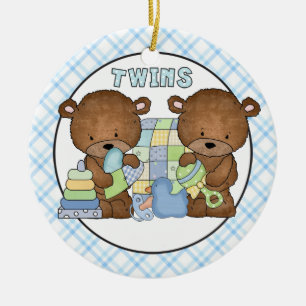 Twin Boy de beren voegen woordversiering toe Keramisch Ornament