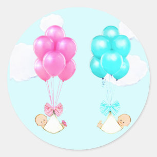 Twin Boy Girl Baby shower Ronde Sticker