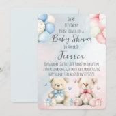 Twin Boy & Girl Bear Baby Shower Invitation (Devant / Derrière)