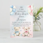 Twin Boy & Girl Bear Baby Shower Invitation (Debout devant)