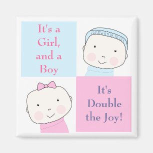 Twin Boy Girl Blue Pink Baby Magnet Magneet