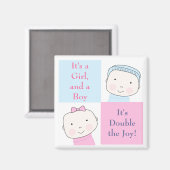 Twin Boy Girl Blue Rose Baby Magnet (Recto/Verso)