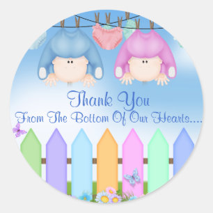 Twin BOY & GIRL DANK U GUNSTEN Baby shower Ronde Sticker