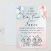 Twin Boy & Girl Elephant  Baby Shower Invitation (Devant / Derrière)