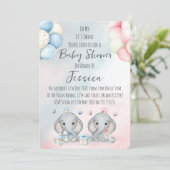 Twin Boy & Girl Elephant  Baby Shower Invitation (Debout devant)