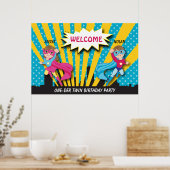 Twin Boy Girl Superheld Birthday Poster (Keuken)
