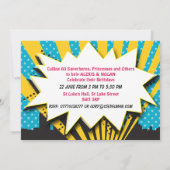 Twin Boy Girl Superhero Invitation d'anniversaire (Dos)