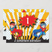 Twin Boy Meisje Superheld Verjaardag Kaart (Voorkant / Achterkant)