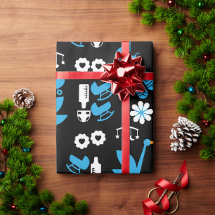 Twin Boy Stalk Delivery Blue Cadeaupapier