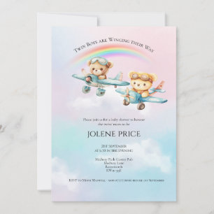 Twin Boy Teddies Baby shower Kaart