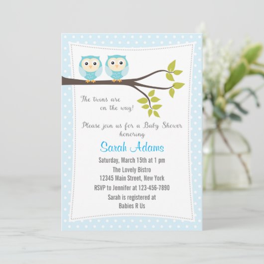 Twin Boys Baby shower Invitation Bleu (Debout devant)
