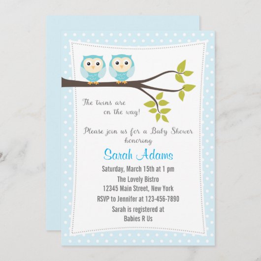 Twin Boys Baby shower Invitation Bleu (Devant / Derrière)