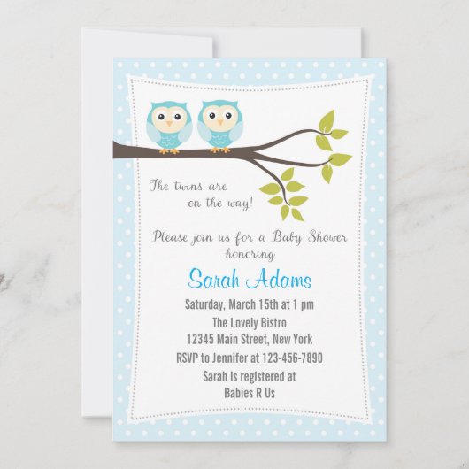 Twin Boys Baby shower Invitation Blue Kaart (Voorkant)