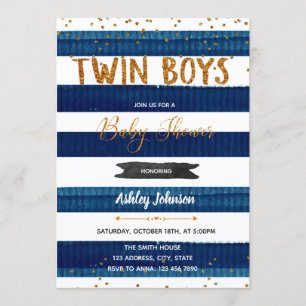 Twin Boys Baby shower invitation confetti