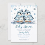 Twin Boys Baby shower Pinguïnuitnodiging Kaart (Voorkant)