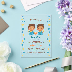 Twin Boys Baby shower Transparant 2 Acryl Uitnodigingen