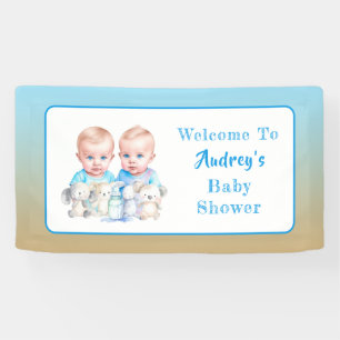 Twin Boy's Baby shower Waterverven Spandoek
