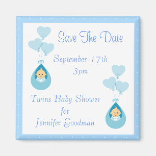 Twin Boys & Balloons Save The Date Baby shower Magneet