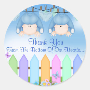 Twin Boys BEDANKT GUNSTEN Baby shower Ronde Sticker