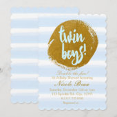 TWIN BOYS Blue & Gold Foil Aquarelle Invitation (Devant / Derrière)