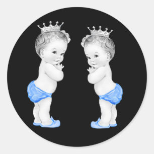 Twin Boys Blue Prince Baby shower Stickers