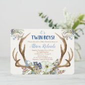 Twin boys cerfs bois baby shower invitation (Debout devant)