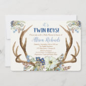 Twin boys cerfs bois baby shower invitation (Devant)
