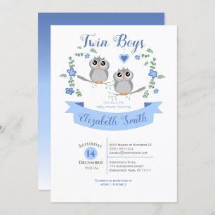 Twin Boys Cute owls babyshower Kaart