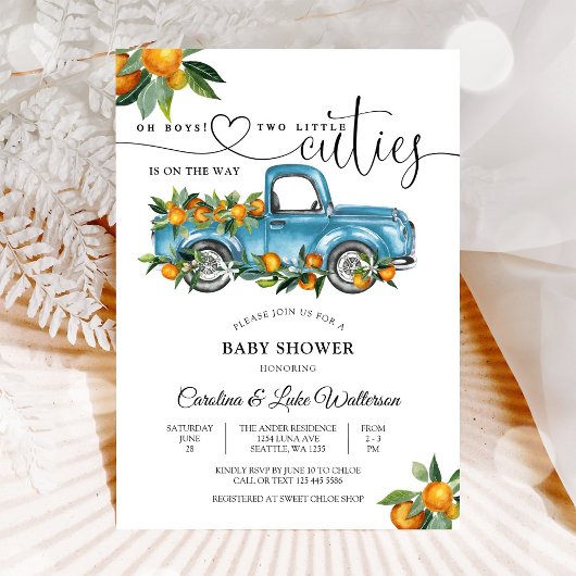 Twin Boys Cuties Baby Shower Invitation