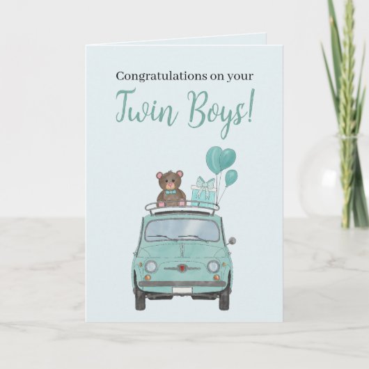 Twin Boys Fiat 500 gefeliciteerd Kaart (Voorkant)