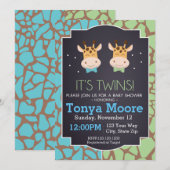 Twin Boys Giraffe Baby shower Invitation (Devant / Derrière)