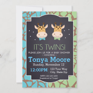 Twin Boys Giraffe Baby shower uitnodiging