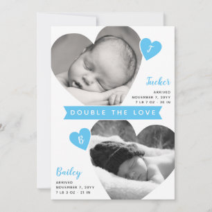 Twin Boys Heart Lijsten Blue Photo Collage Birth Aankondiging