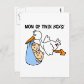 Twin Boys Mam Stork Tshirts en cadeautjes Briefkaart (Voorkant / Achterkant)