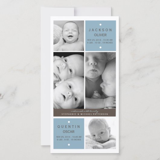 Twin Boys moderne Photo Baby Faire-part de naissan (Devant)