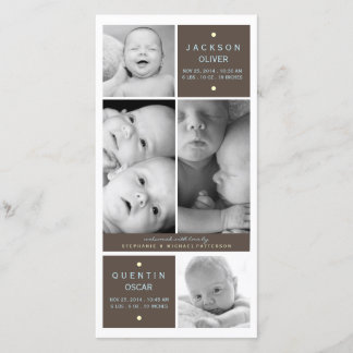 Twin Boys moderne Photo Baby Faire-part de naissan