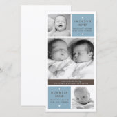 Twin Boys moderne Photo Baby Faire-part de naissan (Devant / Derrière)