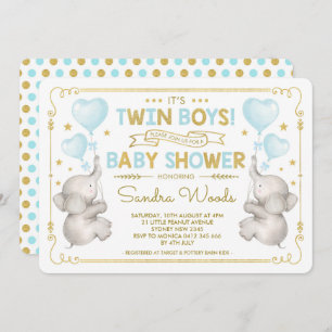 Twin Boys Olifant Baby shower Blauw Goud Oerwoud Kaart