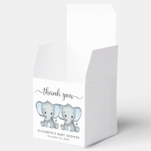 Twin Boys Olifanten Baby shower Dank u Bedankdoosjes (Geopend)